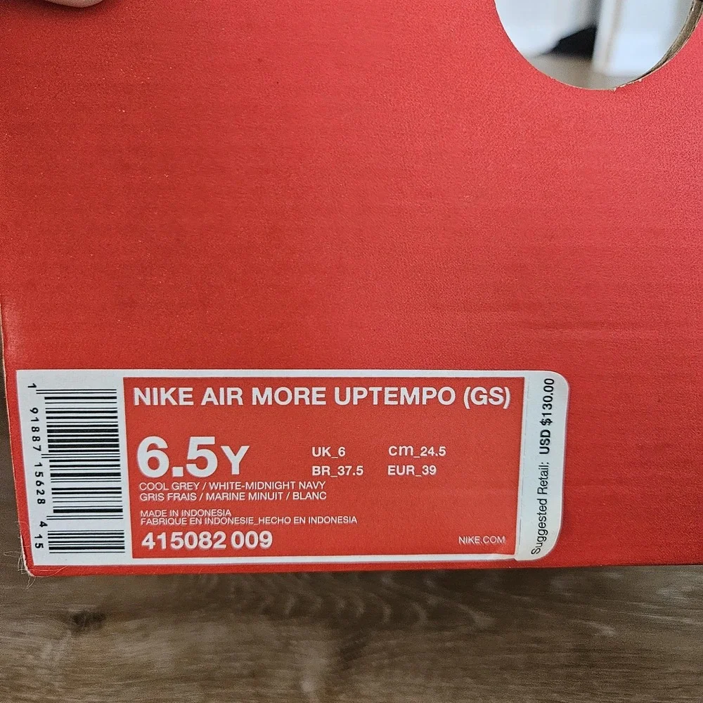 Size 6.5 (Big Boys)-Nike Air More Uptempo Cool Grey/‎ White Midnight Navy